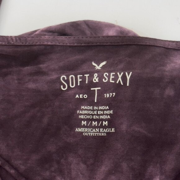 American Eagle Soft & Sexy Tie-Dye Bell Sleeve Wrap Top Blouse Womens M Purple - Picture 15 of 16